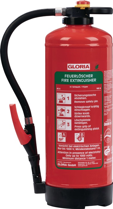 GLORIA Schaumfeuerlöscher 9 l Aufladegerät Brandklasse A 43 A 183 B mit Wandhalter