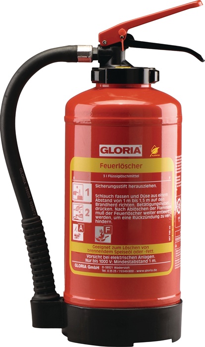 GLORIA Fettbrandfeuerlöscher FA 3 EASY 3 l wiederaufladbar Brandklasse A 8 A 75 F mit Wandhalter
