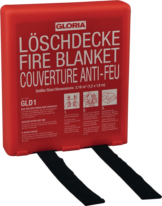 GLORIA Löschdecke DIN EN 1869:2001 L1800xB1200mm silikonbeschichtetes Glasfasergewebe mit Hardbox