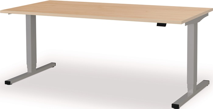 mAUSEr Steh-/Sitzarbeitsplatz levero H650-1250xB1800xT800mm weißaluminium, RAL 9006/Ahorn elektrisch höhenverstellbar