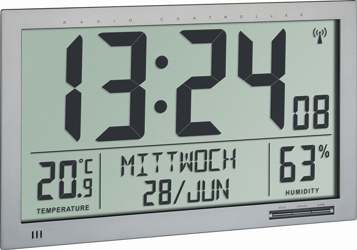 TFA Funk-Digitaluhr Funkuhr Kunststoff silber 1,5 V digital