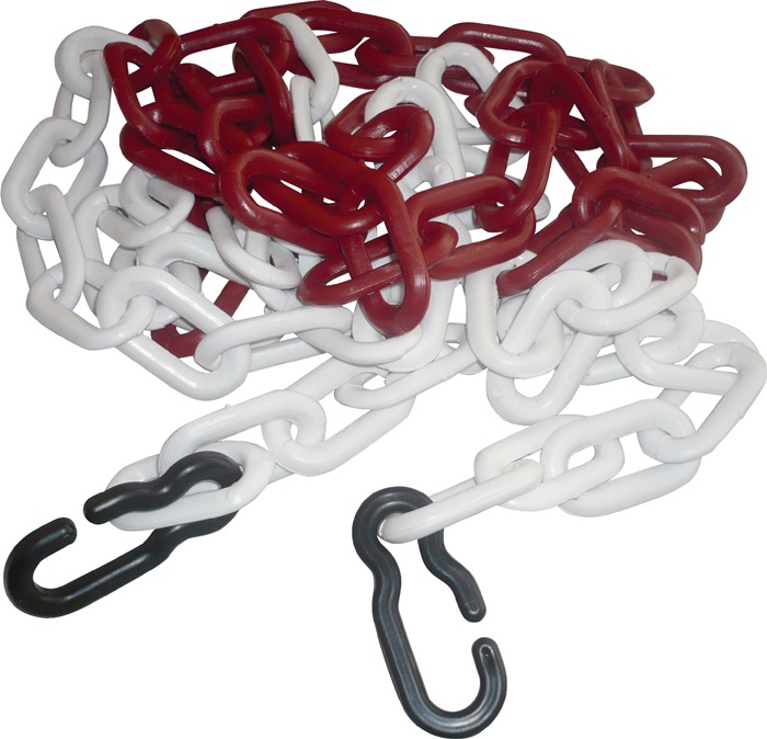 TEMKA GmbH Absperrkette Polypropylencarbonat rot/weiß 9 mm Länge 3 m mit 2 Universalhaken