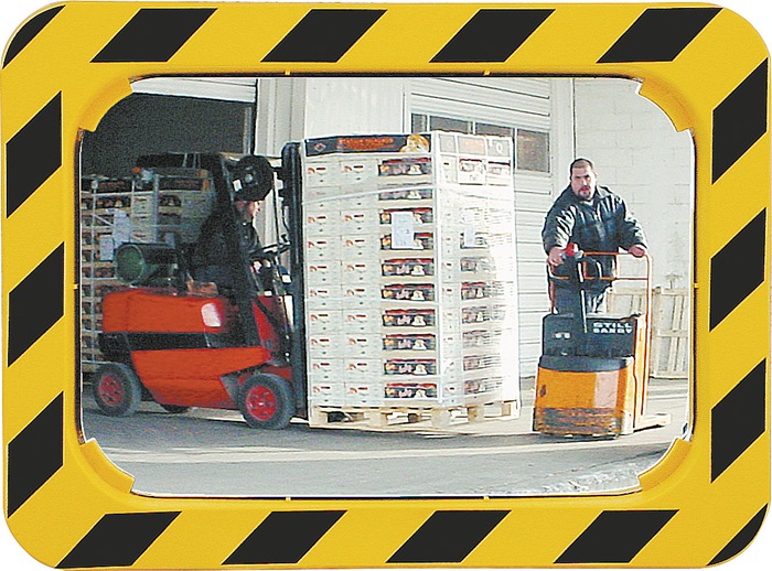 SPL Sicherheits-/Verkehrsspiegel H400xB600mm Kunststoff, gelb/schwarz für 2 Richtungen 9 m