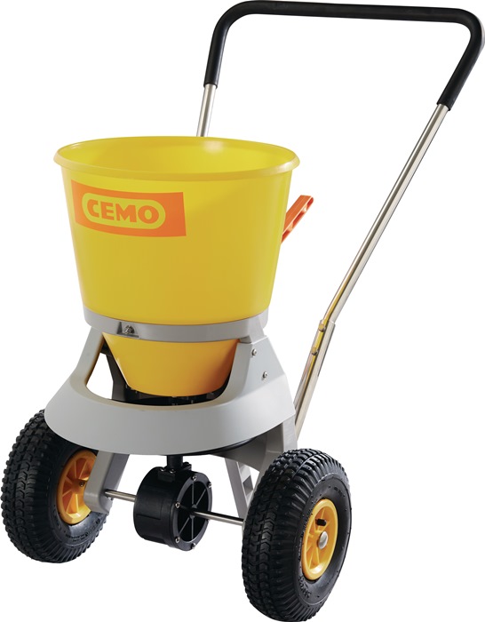 CEMO Streugutwagen 20 l Kunststoff gelb Bereifung Luft mit Streumengenregler 1-4 m