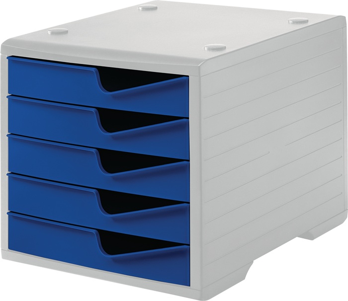 styro Ablagebox 5 Schubladen grau/blau Polyl H255xB270xT340 mm