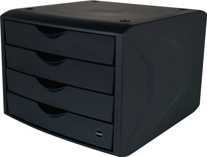 helit Schubladenbox mit Auszugssperre 4 Schubladen schwarz H215xB265xT332 mm