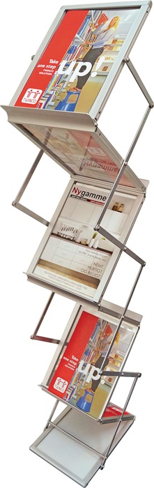 TWINCO Prospektständer H1450xB270xT360mm Aluminium silber zusammenklappbar 6 Fächer A4