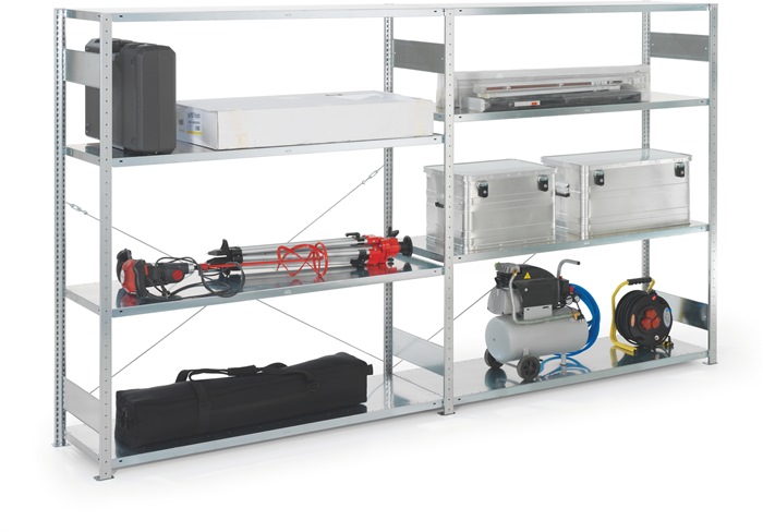 META Großfachsteckregal H2000xB1700xT600 mm Anbauregal 4 Stahlböden verzinkt silber