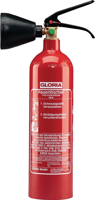 GLORIA Kohlendioxidfeuerlöscher 2 kg 34 B mit Wandhalter