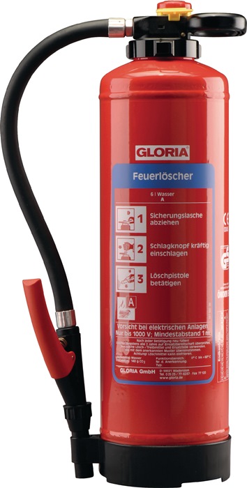 GLORIA Wasserfeuerlöscher 9 kg wiederaufladbar Brandklasse A 43 A mit Wandhalter