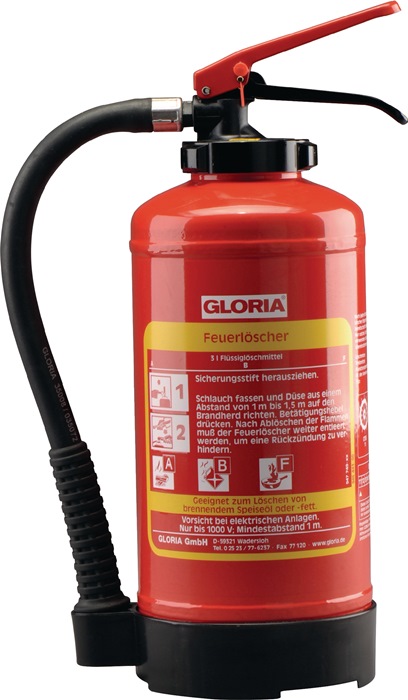 GLORIA Fettbrandfeuerlöscher 6 kg wiederaufladbar Brandklasse A 21 A 113 B 75 F mit Wandhalter