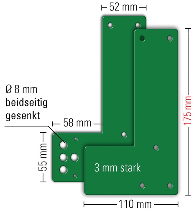 GfS Montageplatte 901 - / 991 470 Montage an Glastüren Schwenk-Türwächter DIN links / rechts L175xB110mm