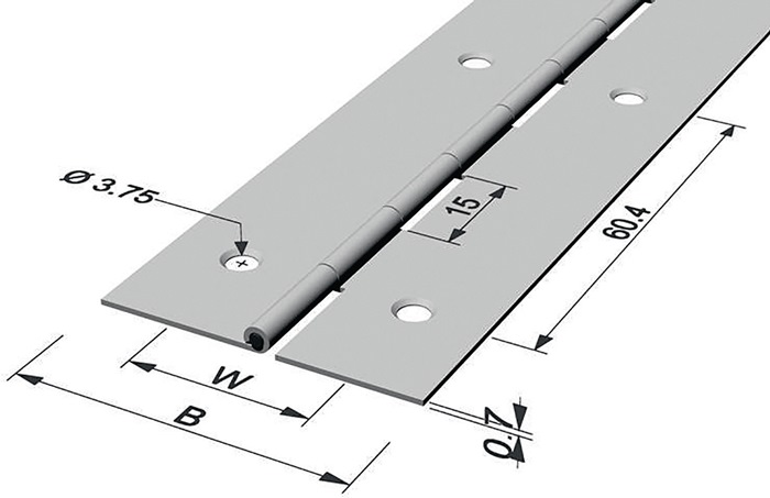PG Stangenscharnier Scharnierbreite offen 32 mm Materialstärke 0,7 mm 1200 mm Eisen vernickelt