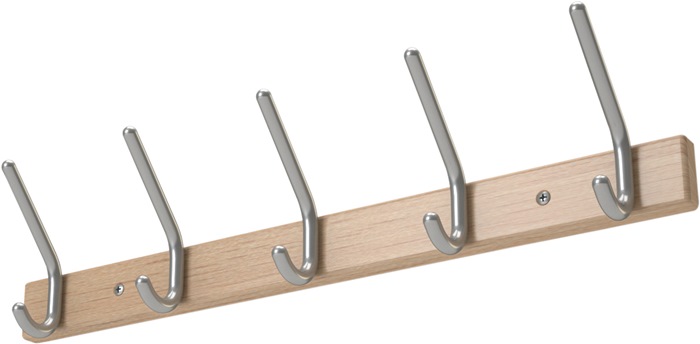 Haarmann Wandgarderobe Holzprofil Buche 9 Hut-/9 Mantelhaken Länge 1300 mm Hakenabstand 150 mm Haken Alu