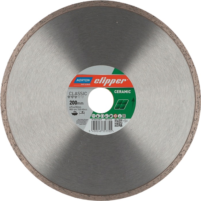 NORTON CLIPPER Diamanttrennscheibe Classic Ceramic Ø 200 mm Bohrung 30 / 25,4 mm Segmentbreite 1,7 mm Segmenthöhe 7 mm