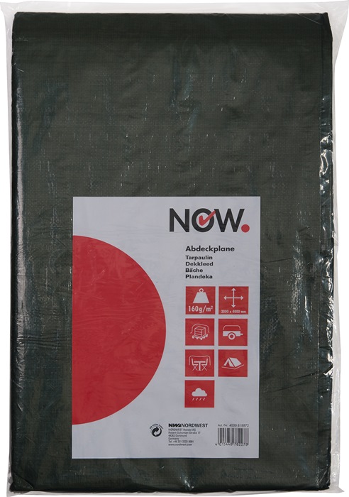 NOW Gewebeplane Super Tarp Breite 5000 x Länge 6000 mm olivgrün Gewicht 160 g/m² mit Aluminiumösen