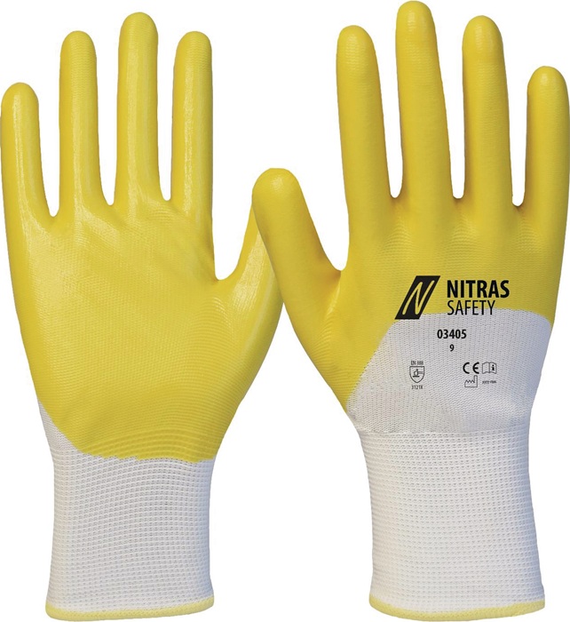 NITRAS Handschuhe 03405 Größe 10 weiß/gelb Polyester mit Nitril EN 388 PSA-Kategorie II