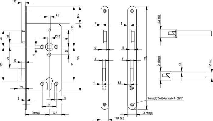BKS Haustür-Einsteckschloss 0024 PZW 24/65/92/10 mm DIN links silber abgerundet