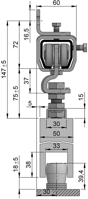 HELM Schiebetorgarnitur SP400W101 blau verzinkt Laufprofillänge 2000 mm Flügelgewicht max. 400 kg