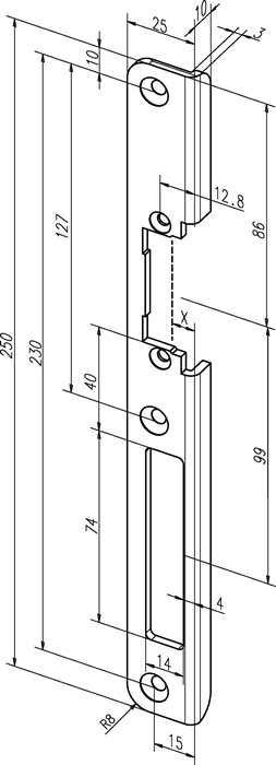 ASSA ABLOY Winkelschließblech 63 B Edelstahl Breite 25 mm Länge 250 mm käntig DIN links