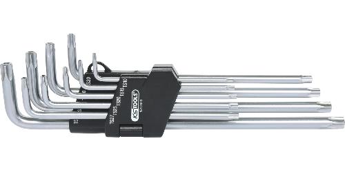 KS TOOLS Fünfstern-Winkelstiftschlüssel-Satz, Bohrung, lang, 9-tlg