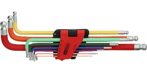 KS TOOLS Doppel-Kugelkopf-Innensechskant-Winkelstiftschlüssel-Satz, extrem lang, 9-tlg