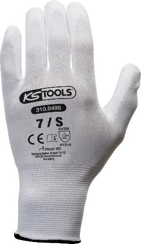 KS TOOLS Mikro-Feinstrickhandschuhe-weiß, 7, 12 Paar