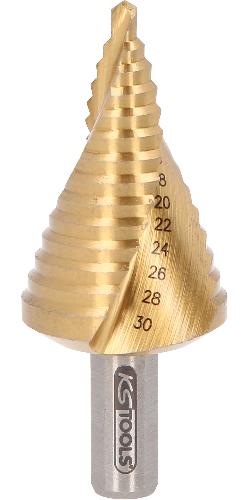 KS TOOLS HSS-TiN Stufenbohrer extra kurz,Ø 4-30mm, 14 Stufen