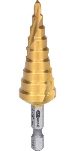 KS TOOLS 1/4" HSS-TiN Stufenbohrer-Bit,Ø 4-20mm, 9 Stufen