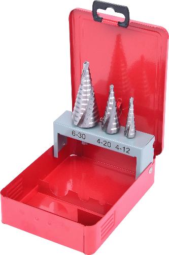 KS TOOLS HSS Stufenbohrer-Satz, Stahlblechkassette 3-tlg