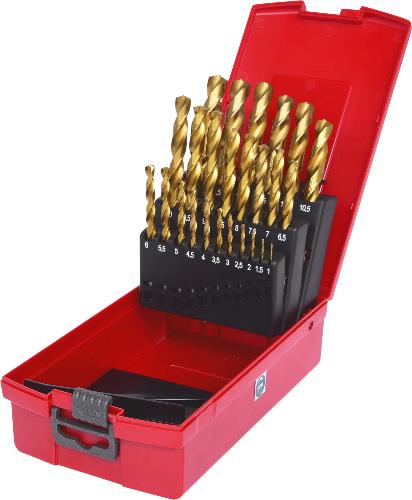 KS TOOLS HSS TiN Spiralbohrer-Satz, Kunststoffkassette 25-tlg 1-13mm