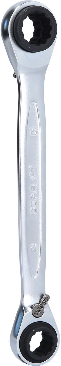 KS TOOLS 4 in 1 GEARplus umschaltbar Doppel-Ratschenringschlüssel, 12x13x14x15mm