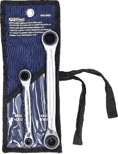KS TOOLS 4 in 1 GEARplus umschaltbar Doppel-Ratschenringschlüssel-Satz, 2-tlg 8-19mm