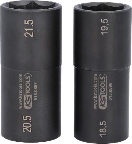 KS TOOLS 1/2" Spezial-Alu-Felgen-Kraft-Stecknuss-Satz für Ford, 18,5 / 19,5 / 20,5 / 21,5 mm, 2-tlg