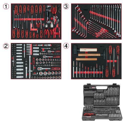 KS TOOLS Universal-Systemeinlagen-Satz für 4 Schubladen mit 515 Premium-Werkzeugen