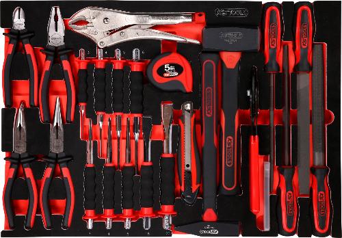 KS TOOLS Zangen- / Hammer- / und Meißel-Satz in Schaumstoffeinlage, 33-tlg