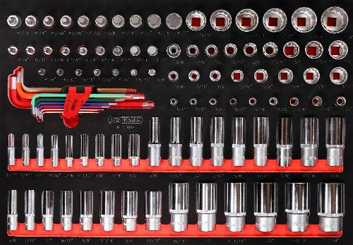 KS TOOLS 1/4" + 3/8" + 1/2" Steckschlüssel-Satz in Schaumstoffeinlage, 99-tlg, Zoll