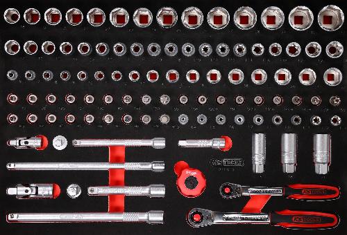 KS TOOLS 3/8" + 1/2" Steckschlüssel-Satz in Schaumstoffeinlage, 101-tlg