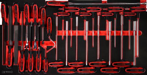 KS TOOLS T-Griff-Winkelstiftschlüssel- / und Feilen-Satz in Schaumstoffeinlage, 28-tlg