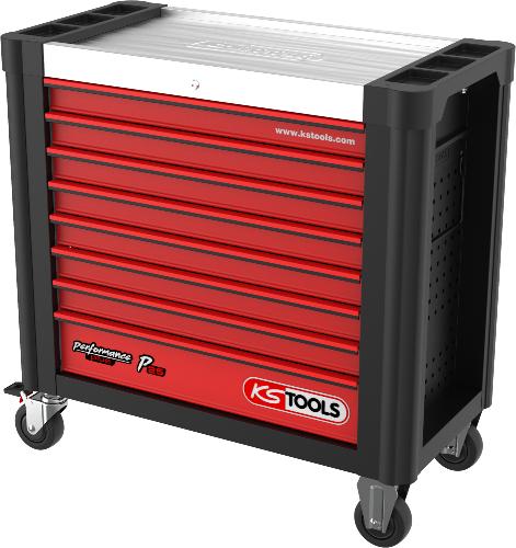 KS TOOLS PERFORMANCEplus P25 SCHWARZ/ROT Werkstattwagen mit 8 Schubladen