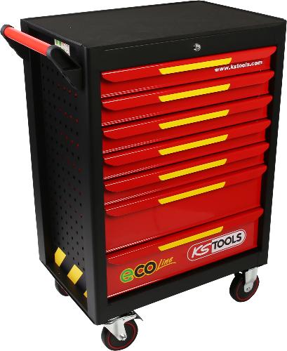 KS TOOLS ECOline SCHWARZ/ROT/GELB Werkstattwagen mit 7 Schubladen