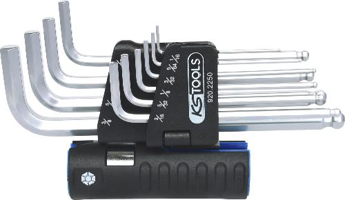 KS TOOLS 3 in 1 Innen6kant-Winkelstiftschlüssel-Satz,10-tlg lang, Kugelkopf, Zoll