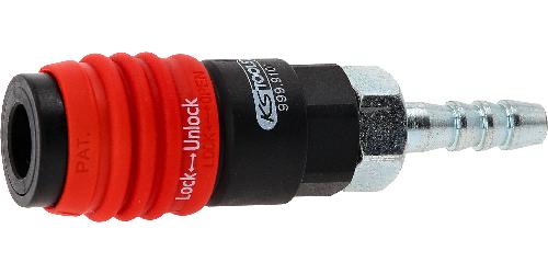 KS TOOLS 3in1 Universal-Druckluft-Sicherheitskupplung, 9 mm mit Schlauchtülle