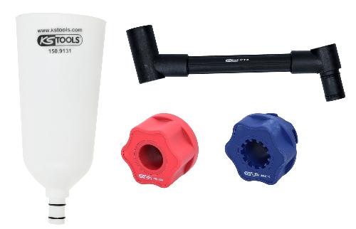 KS TOOLS Öl-Einfülltrichter-Satz mit drehbarem Winkelarm für VAG, 4-tlg