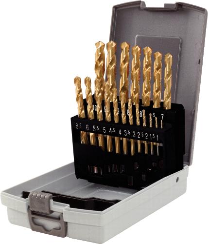 KS TOOLS HSS TiN Spiralbohrer-Satz, Kunststoffkassette 19-tlg 1-10mm