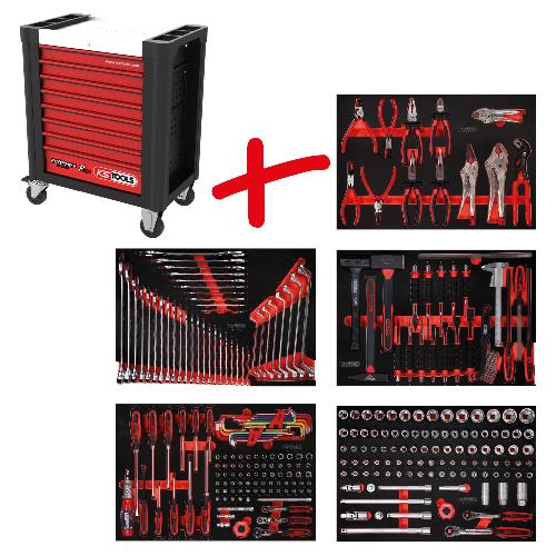 KS TOOLS Performanceplus Werkstattwagen-Satz P10 mit 279 Werkzeugen für 5 Schubladen