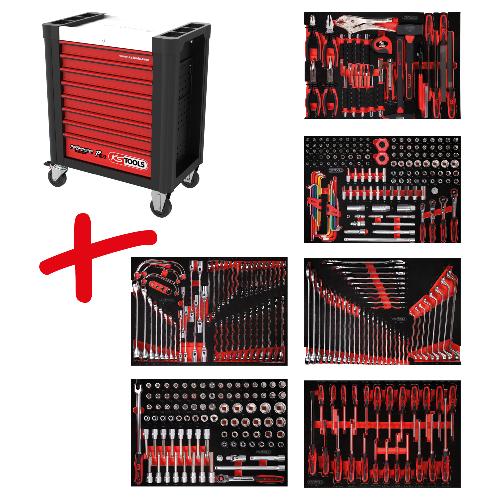 KS TOOLS Performanceplus Werkstattwagen-Satz P10 mit 399 Werkzeugen für 6 Schubladen