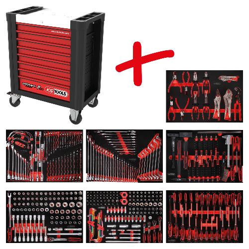 KS TOOLS Performanceplus Werkstattwagen-Satz P10 mit 399 Werkzeugen für 7 Schubladen