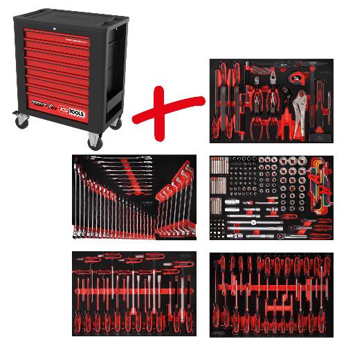KS TOOLS Performanceplus Werkstattwagen-Satz P15 mit 262 Werkzeugen für 5 Schubladen