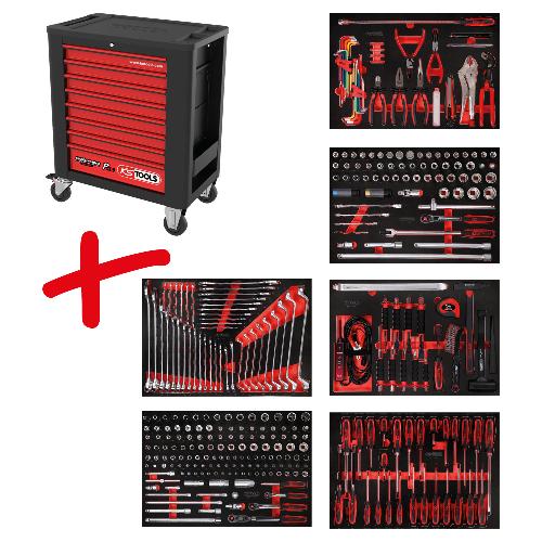 KS TOOLS Performanceplus Werkstattwagen-Satz P15 mit 338 Werkzeugen für 6 Schubladen